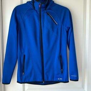 Light weight but warm vibrant blue full zip hooded jacket